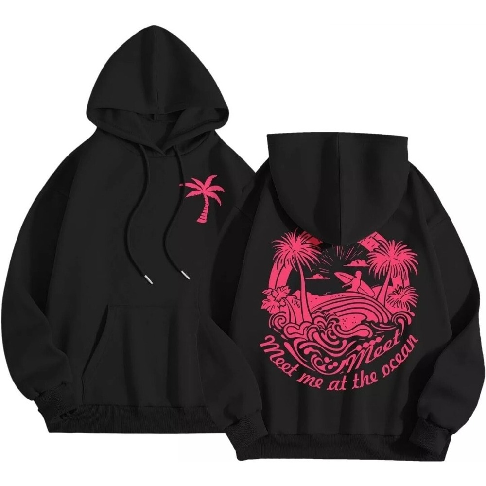 MEET ME AT THE BEECH -WOMEN'S HOODED FLEECE SWEATSHIRT-NEW-XL- BLack